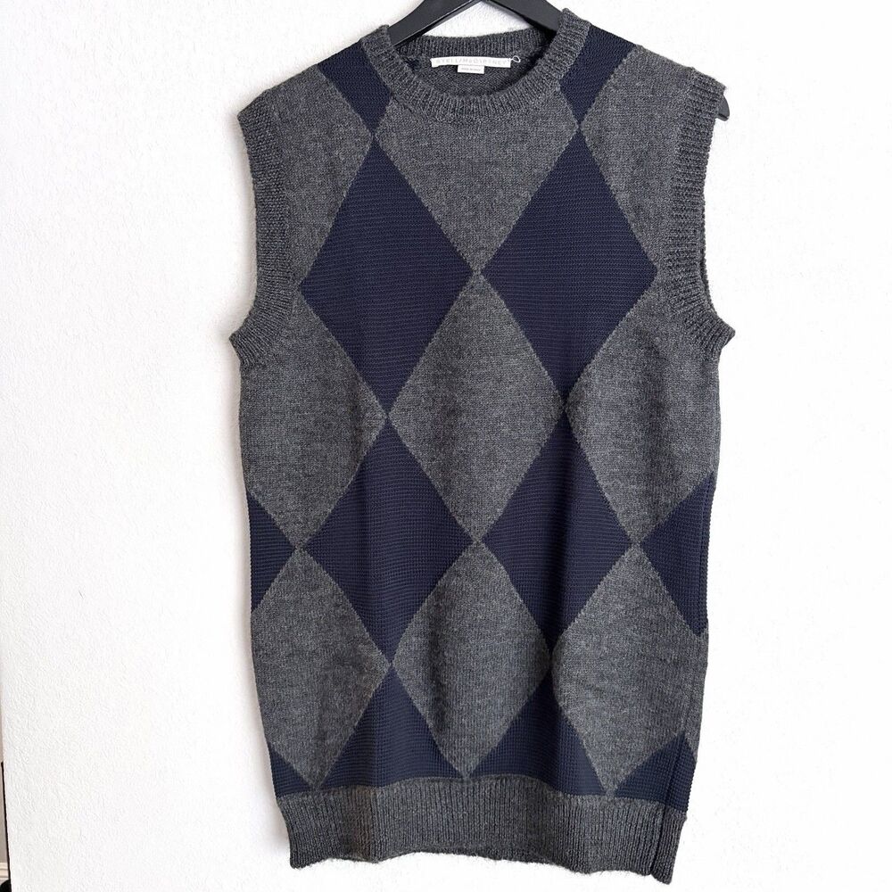Stella McCartney Men’s Wool Argyle Sweater Vest Size S Steel Grey Navy